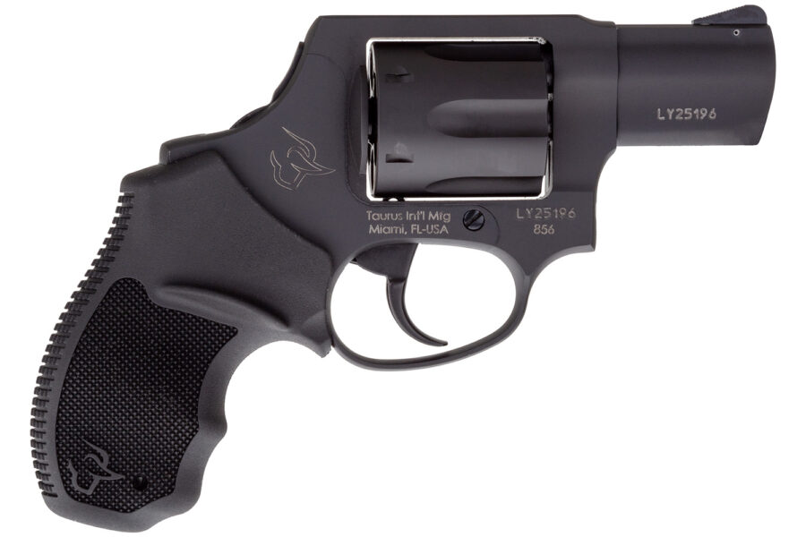 Taurus 2856021CH 856  38 Special +P Caliber with 2" Barrel, 6rd Capacity Cylinder, Overall Matte Black Metal Finish, Concealed Hammer Frame & Finger Grooved Black Rubber Grip
