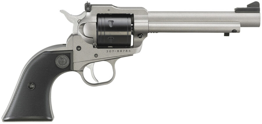 Ruger 2033 Super Wrangler  22 LR/22 WMR 6 Shot 5.50" Silver Cerakote Barrel & Frame, Black Cylinder w/Black Checkered Polymer Grips