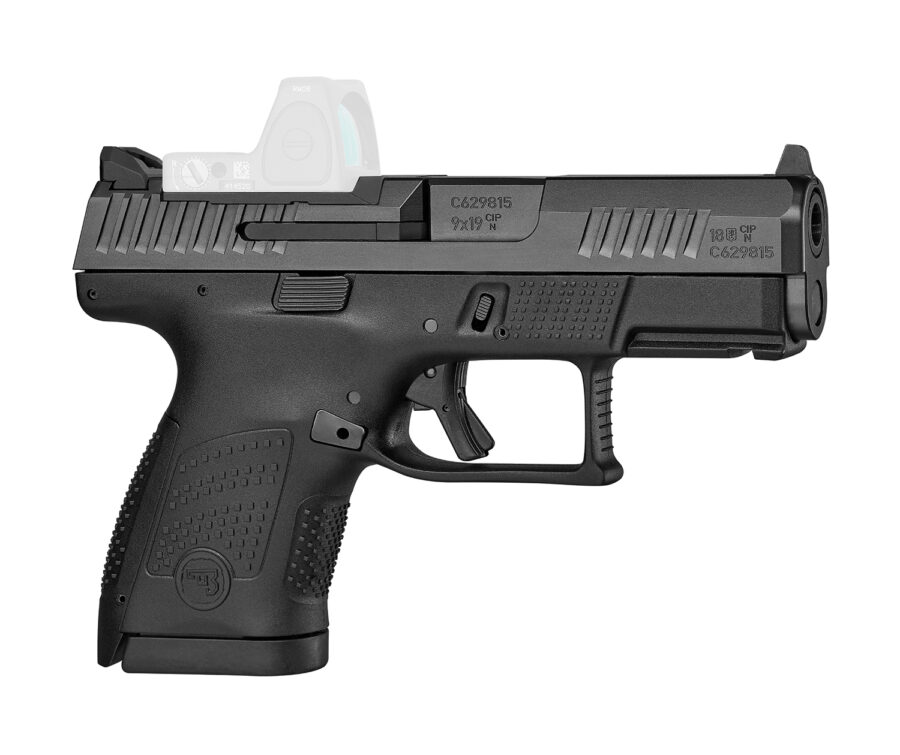 CZ-USA 91568 P-10 S  Sub-Compact Frame 9mm Luger 12+1 3.50" Black Steel Barrel, Black Nitride Optic Ready/Serrated Steel Slide, Black Polymer Frame w/Picatinny Rail